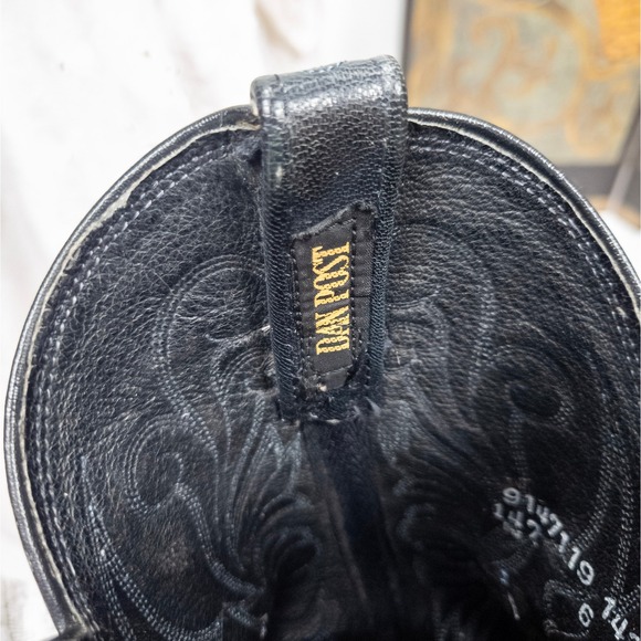 Black Lizard Leather Western Boots Snip Toe Dan Postβ Y2K Cowboy 7.5 - Picture 6 of 9